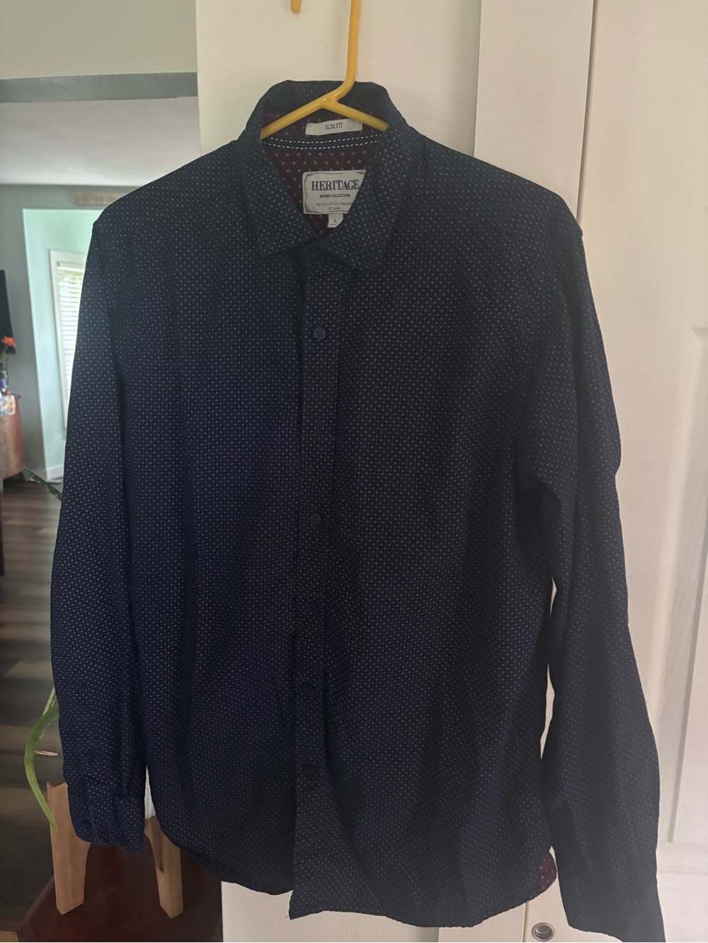 Report Collection Navy Button-Down Shirt with White Microdots